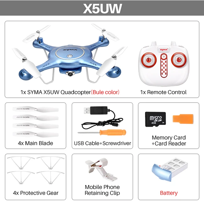 SYMA X5UW селфи Дрон RC камера для дрона HD Wifi FPV в режиме реального времени Трансмиссия X5SW Дрон контроллер Вертолет Самолет Квадрокоптер - Цвет: X5UW  Blue 1 Battery