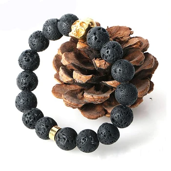 

New Fashion Natural Stones Bracelet For Women Lava Stone Beads Bracelet Men Stainless Steel Skull Bracelet Northskull