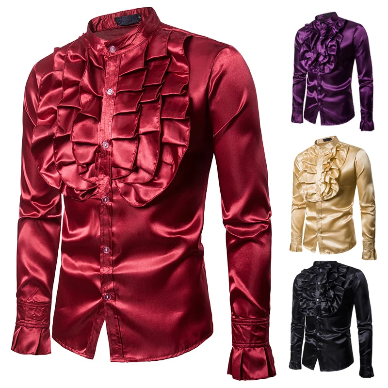

European and American men's clothing autumn and winter chest big flower performance clothing fashion design men's vertical colla