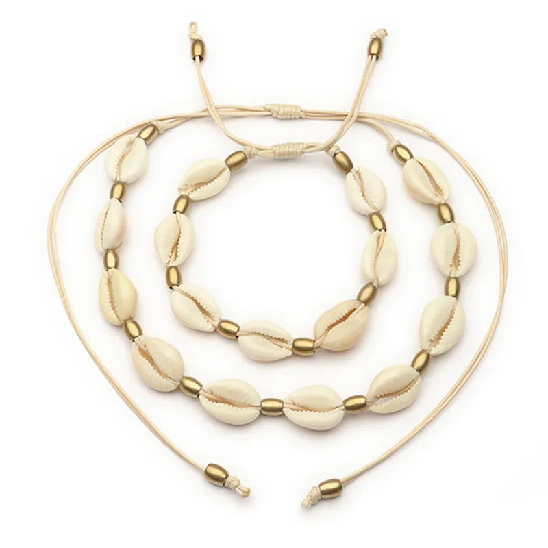 

Fashion Gold Color Bead Cowrie Shell Choker Necklace for Women White Brown Black Rope Chain Necklace Beach Statement Collier