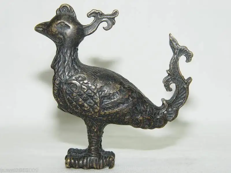 

Collection Chinese Old Style Brass Carved Zodiac Chicken Padlock Lock Key Statues