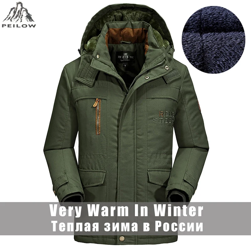 

PEILOW new Winter Parka Men Plus Velvet Warm Windproof Cotton-Padded Coats Mens Military Hooded Jackets Men's Outwear Overcoat