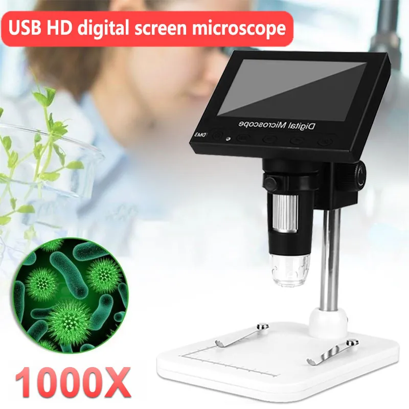 

1000x 1080P USB Digital Electronic Microscope DM3 4.3"LCD Display VGA Microscope With 8 LED Stand For PCB Motherboard Repairing