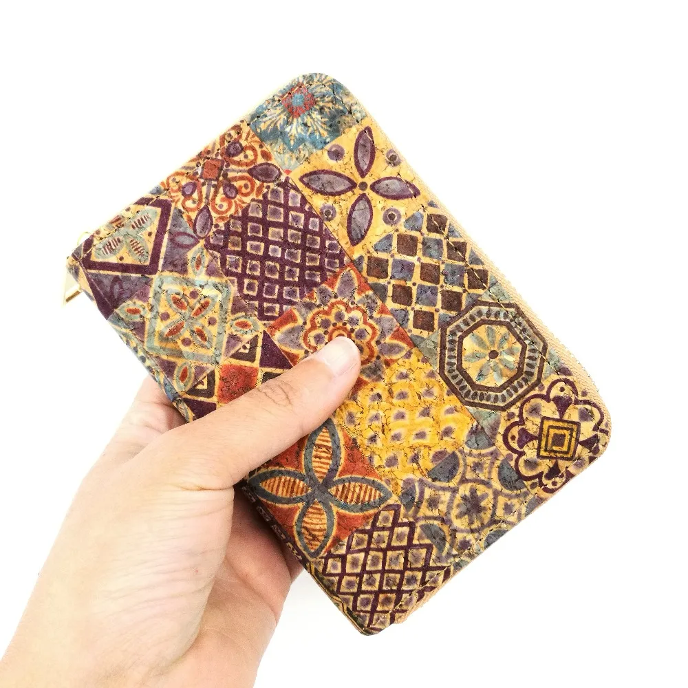 Короткие Бумажники для женщин из натуральной пробковой пробки с рисунком плитки