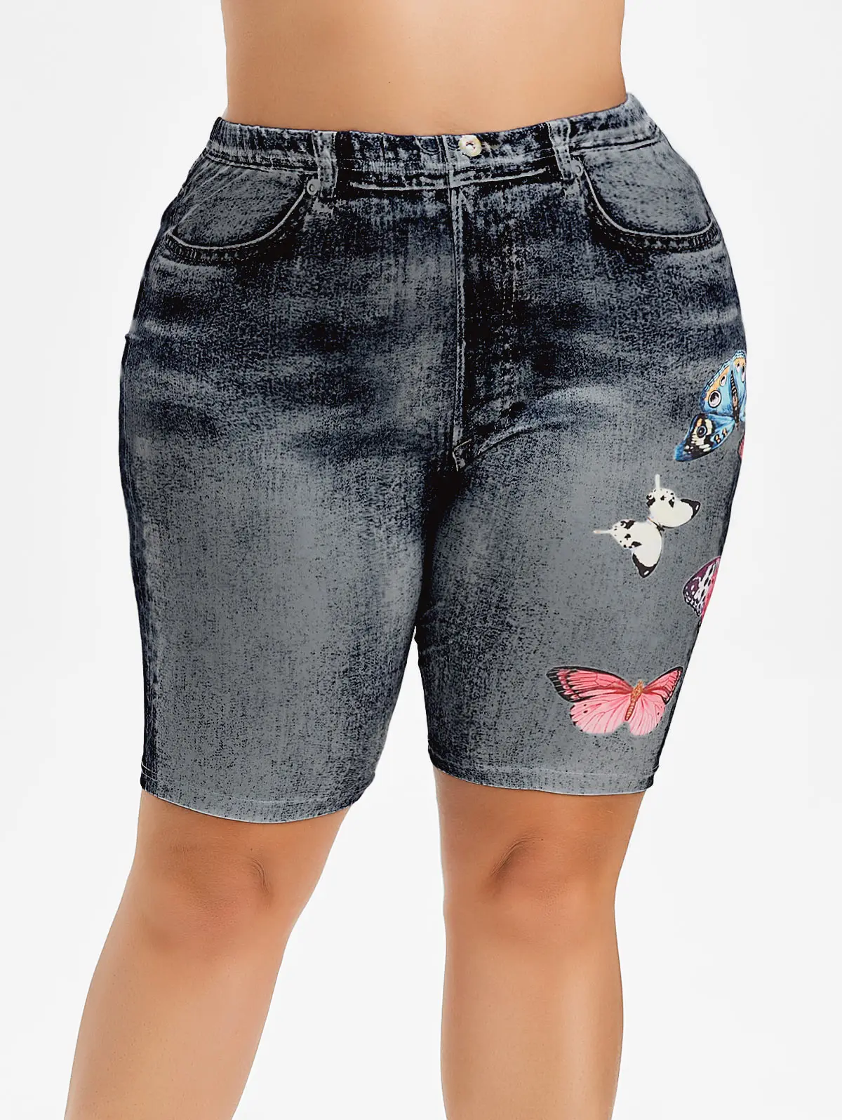 Wipalo размера плюс 3D джинсовая кепка с аппликацией «бабочка» принт Эластичная Высокая Талия Повседневная одежда женские летние леггинсы уличная одежда 5XL