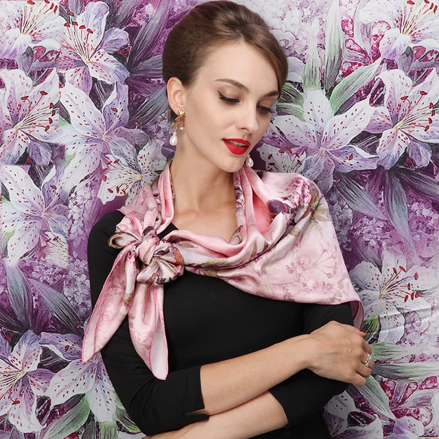 Twill Silk Scarf Light Pink Edition Floral Print