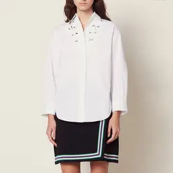 2019 Весенняя Новинка отложной воротник с длинным рукавом перфорированные кружево для женщин oversize белая блузка, рубашки
