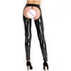 2022 Black Women Wet Look Stretchy Pencil Pants Patent Leather Open Crotch and Open Butt Pants Skinny Stretchy Legging Trousers ► Photo 2/5