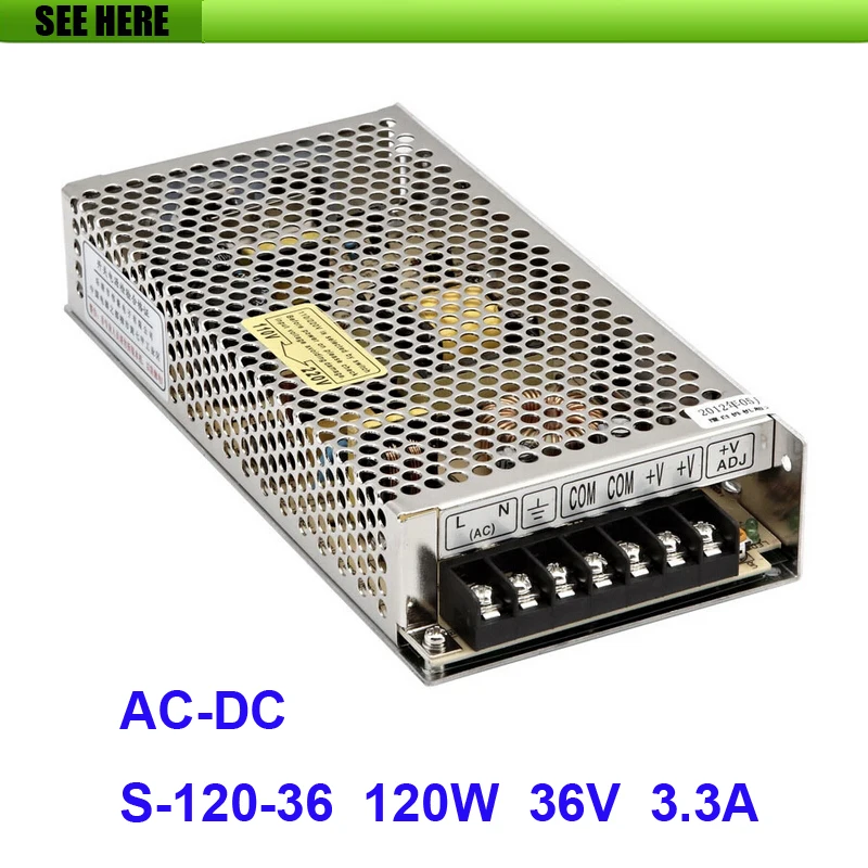 

Free Shipping Universal 36V 3.3A 120W Switch Power Supply Driver Switching For LED Strip Light Display 110V 220V S-120-36