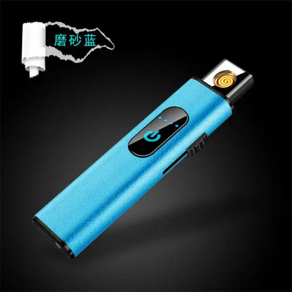 Ультра тонкий mini usb электрическая зарядка Зажигалка Вольфрам нагрева провода Зажигалка металлическая зажигалка длинные полосы портативный для пода - Цвет: Небесно-голубой