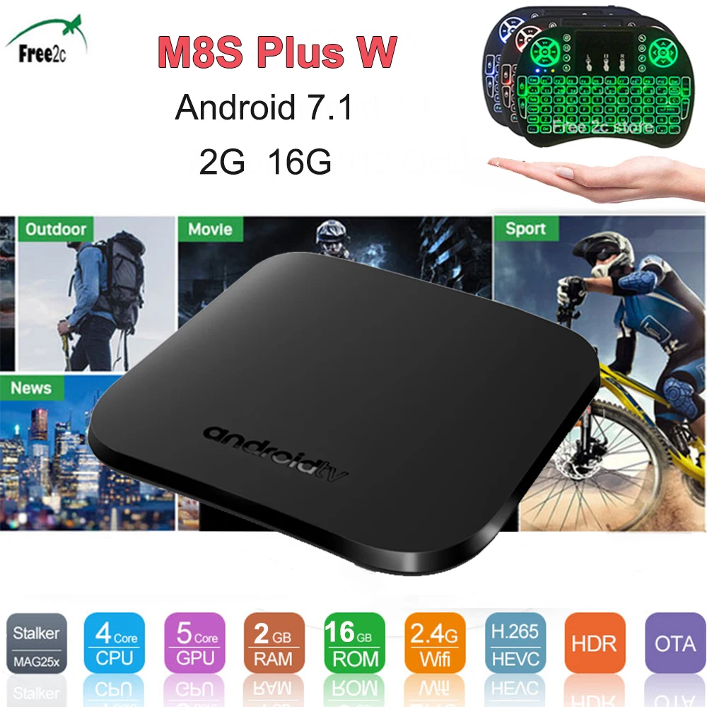 

M8S PLUS W Smart TV BOX Android 7.1 TV Box Amlogic S905W Quad Core H.265 HDR 2GB/16GB 2.4G WiFi support Europe/Spain 2500+TV BOX