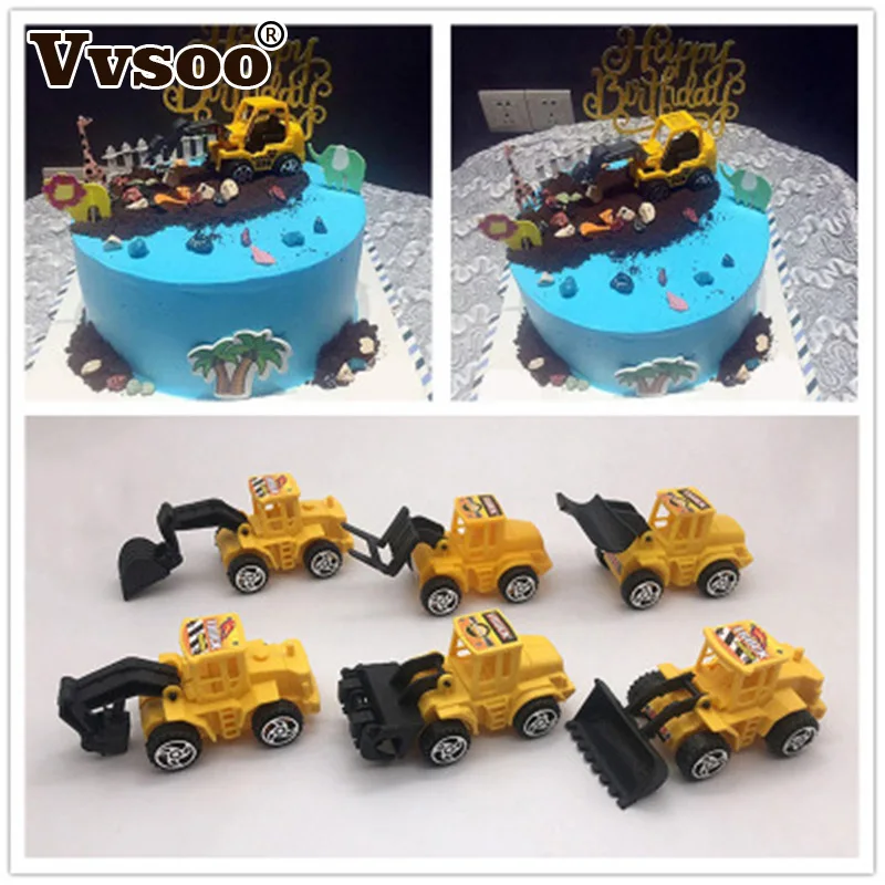 

Vvsoo 6pcs/set Excavator Cupcake Cake Topper Happy Birthday Cake Decor for Kids Birthday Party Decoration Child Gifts Toys