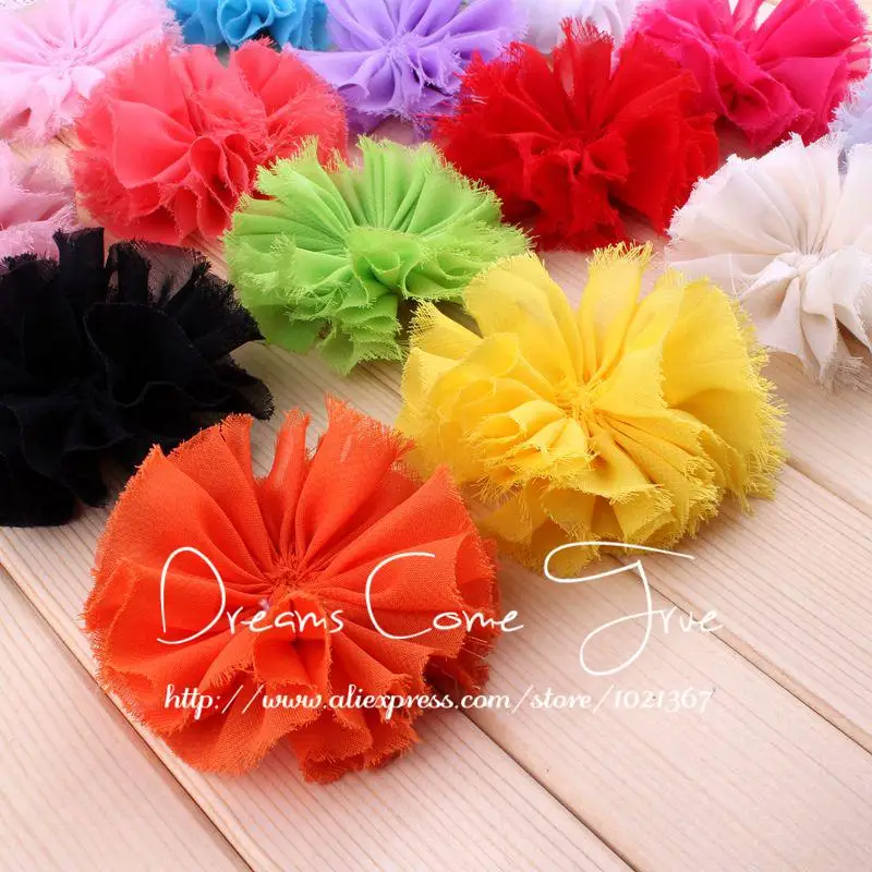 20pcs/lot 3" 16colors Newborn Artificial Shabby Chiffon Flower For Girl