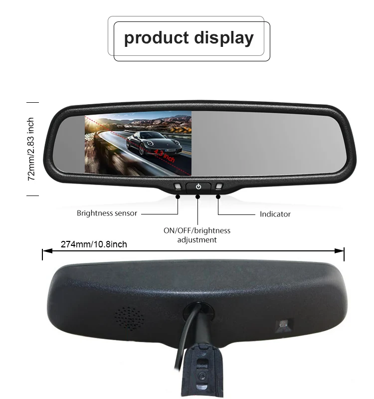 Автомобильный Автомобильный 12 В 4,3 дюймов дисплей высокой четкости Автомобильный экран с подсветкой зеркало заднего вида автоматический затемняющий AV1/AV2 видеовход