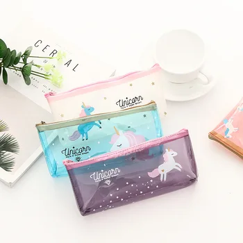 

Unicorn Pencil Bag Half Transparent Pencil Case Plastic Zipper Pen Holder Kawaii Stationery School Supplies Xmas Gift P