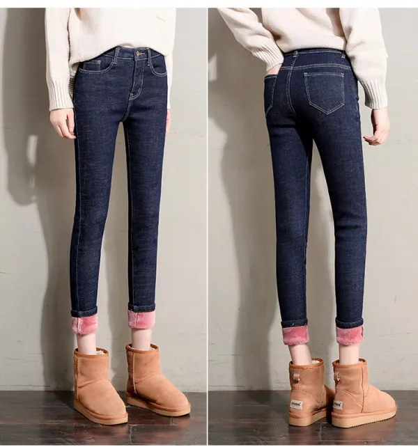 WKOUD корейские джинсы, зимние теплые обтягивающие джинсы, одноцветные сексуальные плотные бархатные узкие брюки, повседневные джинсовые брюки размера плюс P8672 - Цвет: 1999 blue