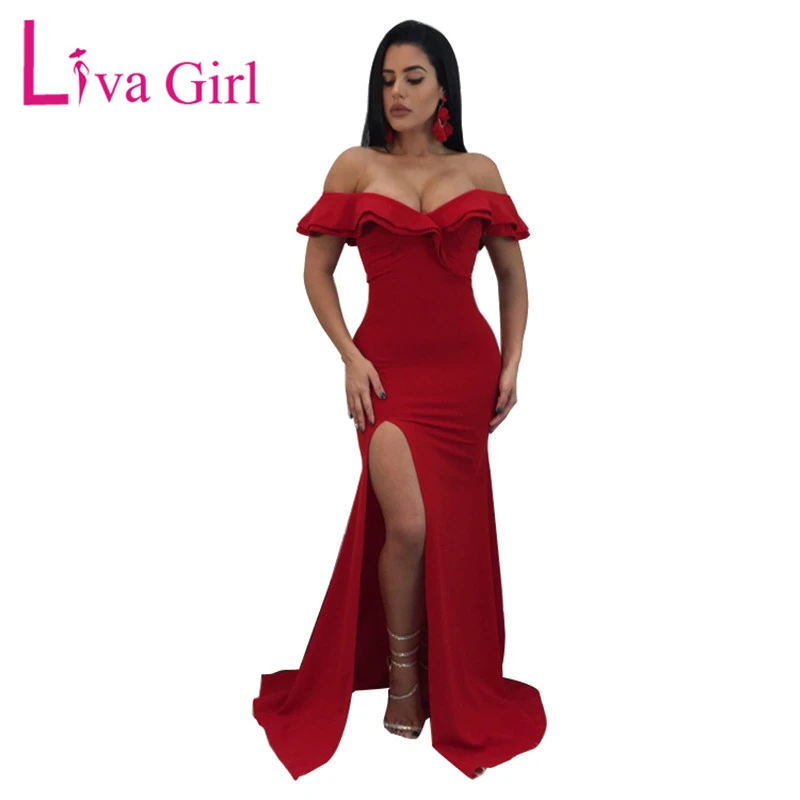 Robe rouge epaule dénudée Clearance