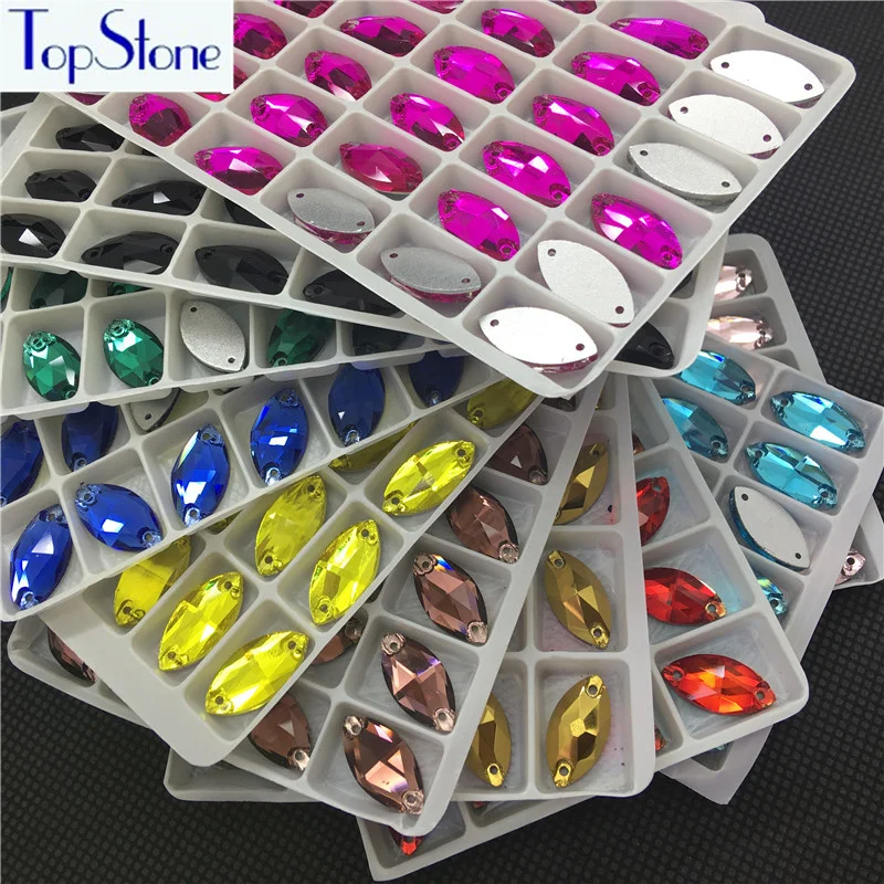 

TopStone 9x18mm horse Eye Navette Glass Crystal Sew On Rhinestone Flatback Marquise Sew-on Stone for dress clothing