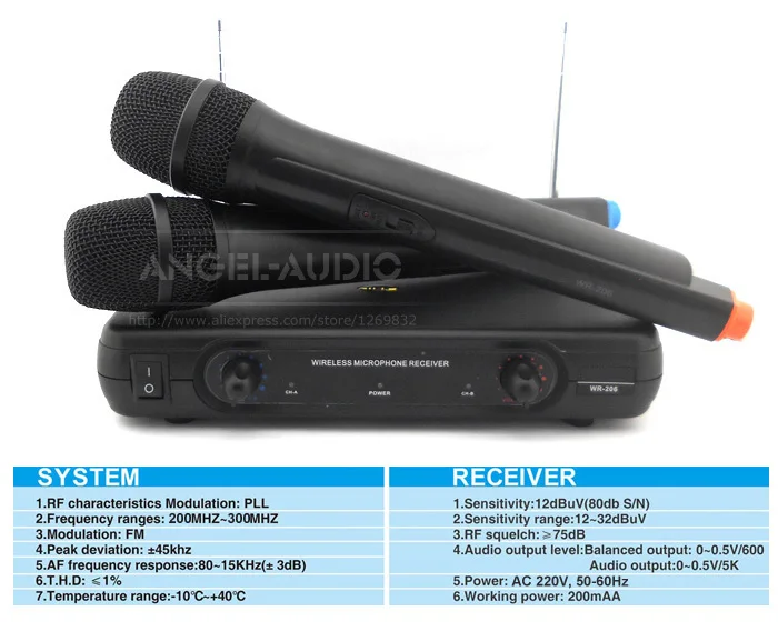 5 лет гарантии VHF портативный беспроводной микрофон Система WR-206 микрофон для KTV Караоке сценический DJ Конференц-зал