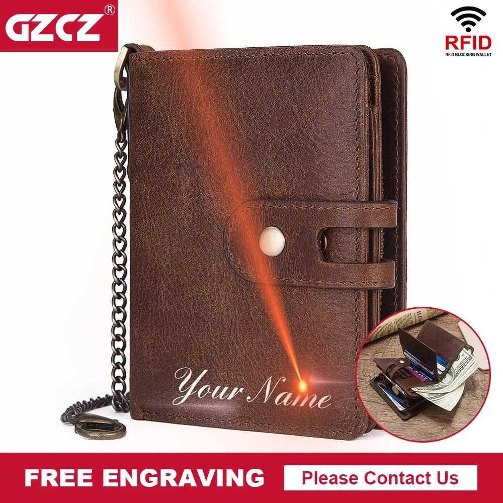 

GZCZ RFID Cow Leather Wallet Men's Vintage Coin Pocket Short Money Purses Small Zipper Walet with card holders Male Hasp Coffee