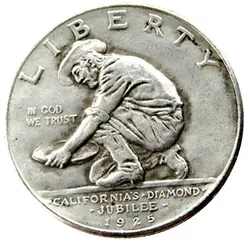 США полдоллара памятная 1925 Калифорния юбилейный копия монеты с серебряным покрытием
