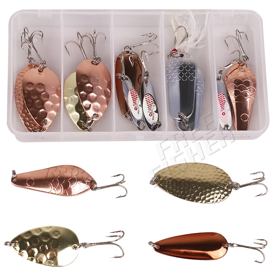 

Assorted 15 pcs/set Fishing Spinner Lures for Salmon Pike Trout Bass Spoon Hard Baits Sequins Artificial de peche Fishing Tackle