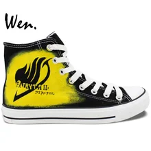 Вэнь ручная роспись Аниме обувь сказка логотип и Natsu черные высокие мужские женские парусиновые кроссовки для подарков