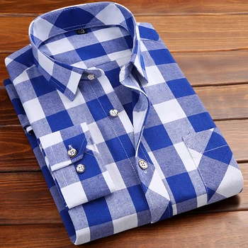 

Men's Plaid long sleeve High Quality Button-down Neck Simplicity Soft Clothes Fashion Men Casual Shirt
