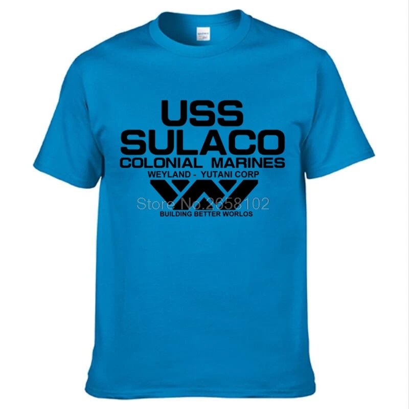 blue Модная футболка USCSS Nostromo Alien USS Sulaco Colonial Marines Aliens Off World, футболка с коротким рукавом, мужские хлопковые футболки с круглым вырезом - Цвет: blue