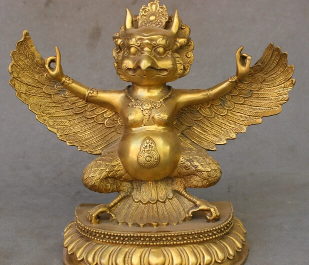 JP S62 10&quot Chinese Tibet Temple Buddhism Brass Garuda Winged Eagle Bird Buddha Statue | Дом и сад