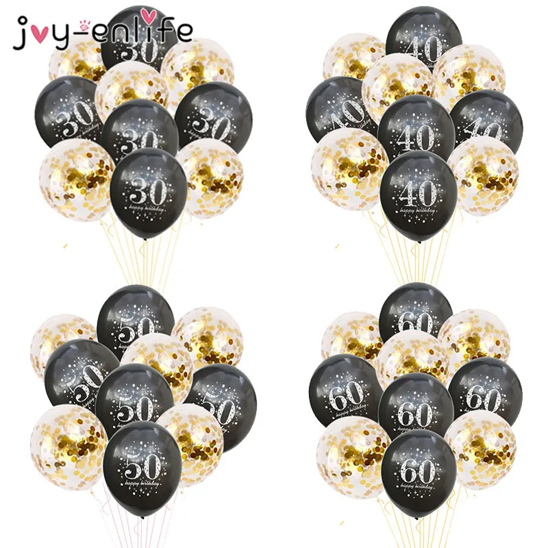 JOY-ENLIFE 10pcs Inflatable Confetti Balloons 12inch Latex Balloons 30 40 50 60 Years Birthday Party Adult Foil Helium Balloons 12 inch gold balloons 10pcs thick 2 8g latex helium balloons wedding decoration inflatable air balls birthday party supplies