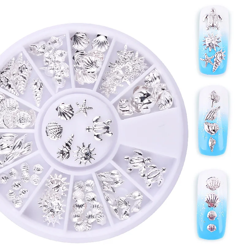 

Mixed Alloy Studs Sea Star Shell Turtle Conch Nail Art Decorations 12 Grids Manicure Wheel Box UV Gel DIY Accessory New Arrival