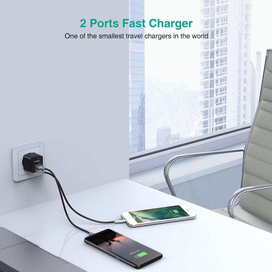 AUKEY мобильного телефона зарядное устройство 2.4A двойной порты мини стены быстрой