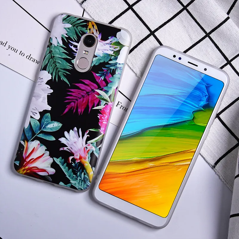 TOMKAS Painted Phone Case For Xiaomi Redmi 4X 5 Plus Flower Plants Animal Patterned  TPU Silicone Back Cover Coque fundas        (24)