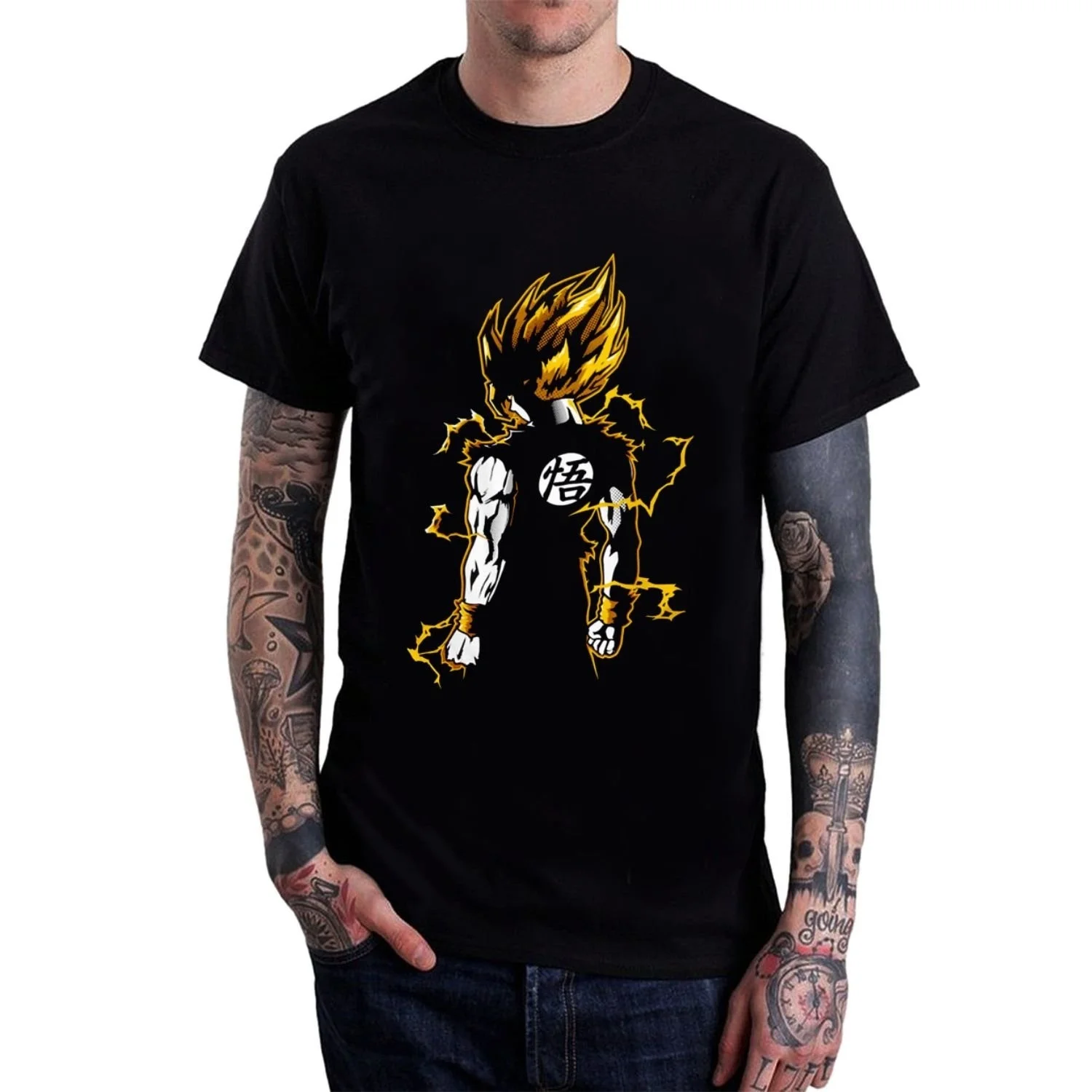 Новый Для мужчин супер Dragon Ball Tee Black Рубашка с короткими рукавами Для мужчин короткий рукав черная футболка