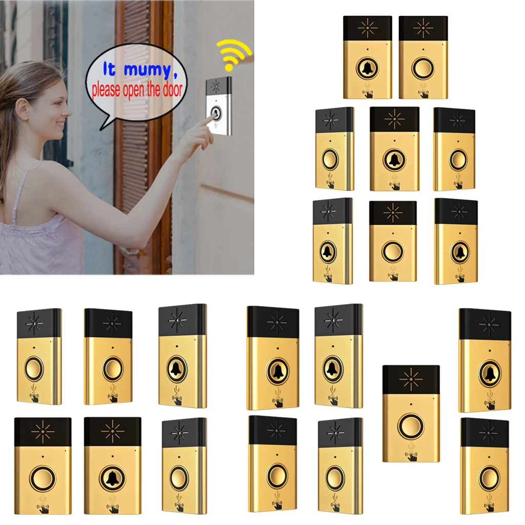 200M Range Wireless Doorbell Golden Door Chime Song with Sound Voice Intercom
