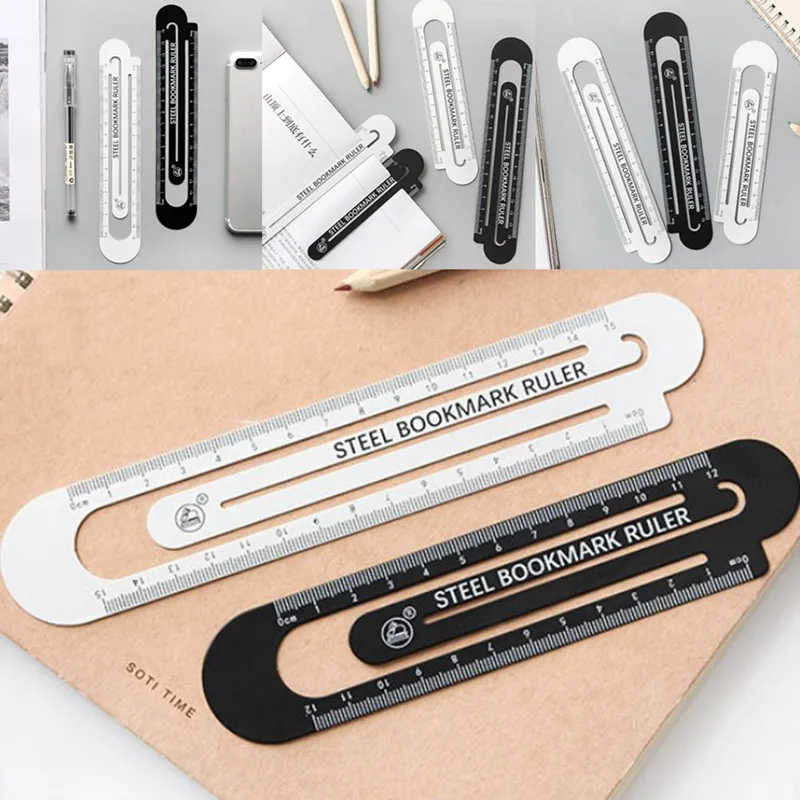 

1Pc Simple Style 12cm 15cm Length Steel Ruler White Black High Quality Metal Ruler Bookmarks Drawing School Office Supplies