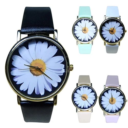 

2018 New Women's Student's Daisy Wrist Watch Quartz Analog Faux Leather Flower Pattern 5V3B