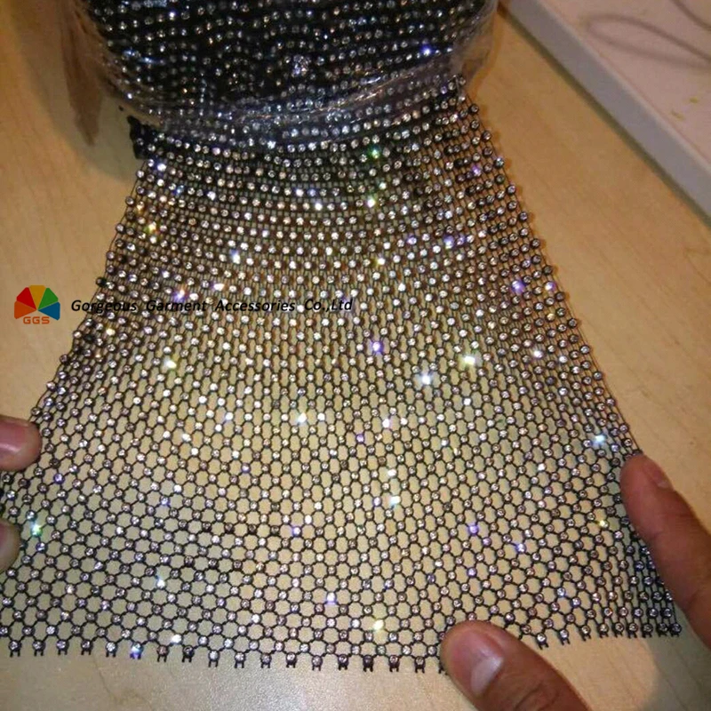 

10 yards 32 33 lines Close set Black Plastic Rhinestone Mesh Trim Crystal Fish Net Banding For DIY Costume Apparel Furniture
