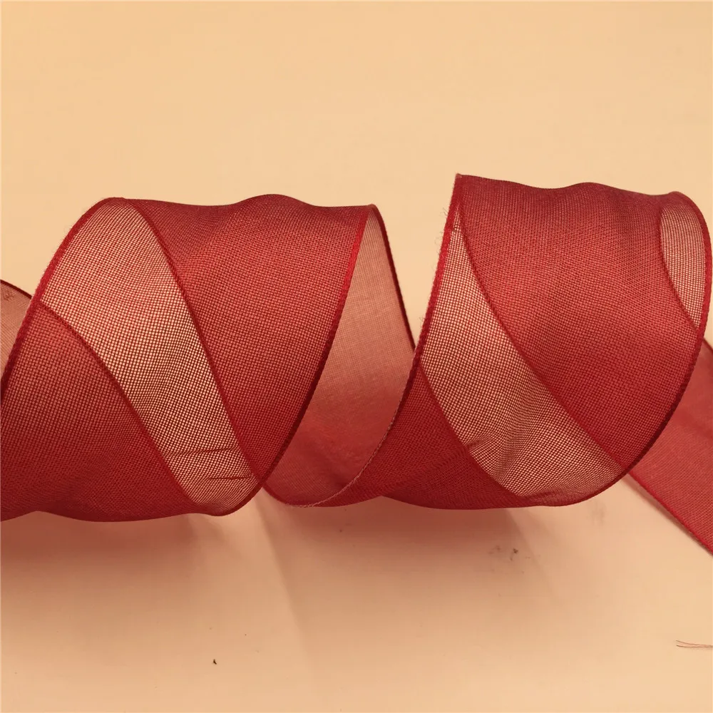 38MM X 25yards Red Wired Organza Ribbon for Gift Box Wrapping