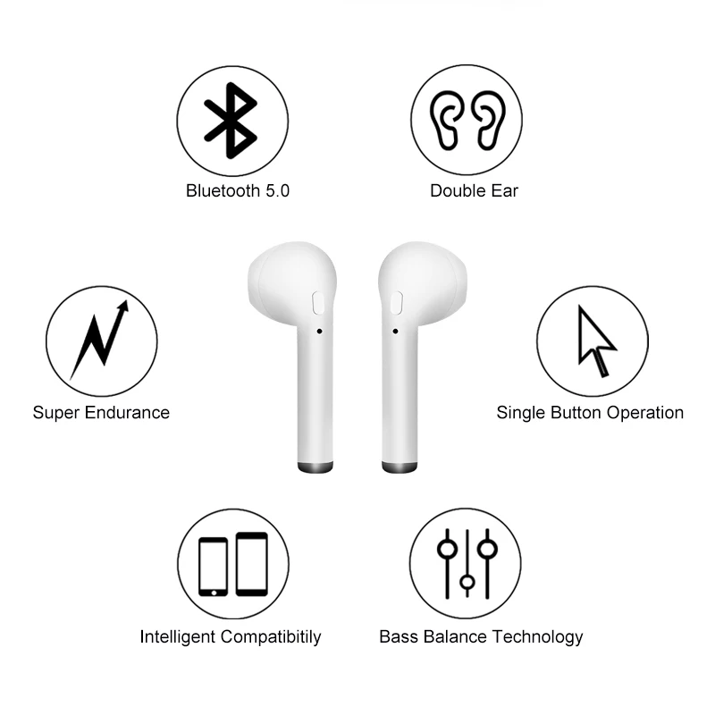 Беспроводные bluetooth наушник i7s TWS спортивные наушники гарнитура с микрофоном для