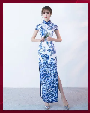 porcelana longo cheongsam estilo chinês qipao saia