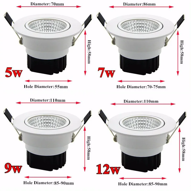 Встраиваемый светодиодный COB даунлайт с регулируемой яркостью 5 Вт 7 Вт 9 Вт 12 Вт точечный светодиодный светильник lumination светодиодные огни для интерьера потолочный светильник AC 110 В 220 В IP44
