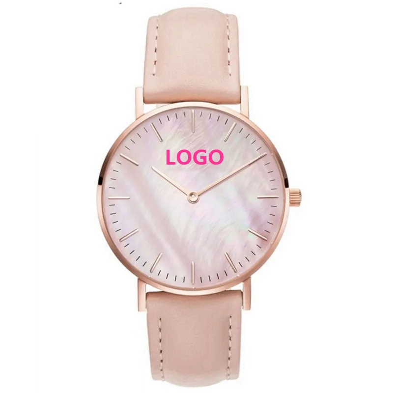 Personalized Customization Watches Rose Gold pink seashell PU Leather
