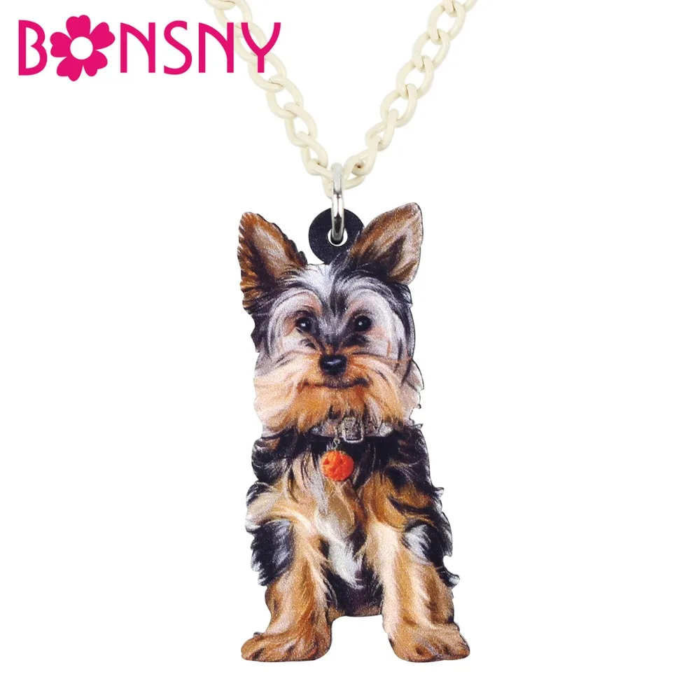 Bonsny collar con colgante de perro Yorkshire Terrier para mujer y niña, gargantilla de cadena con sonrisa dulce de acrílico, de animales, regalo|Collares - AliExpress