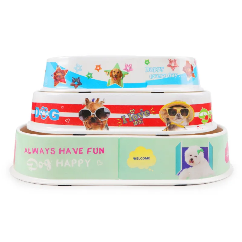 Dog Bowl Pet Sterile Tableware Pet Feeding Watering Supplies Oval double bowl color economy pet dog bowl Household MayT4  (9)