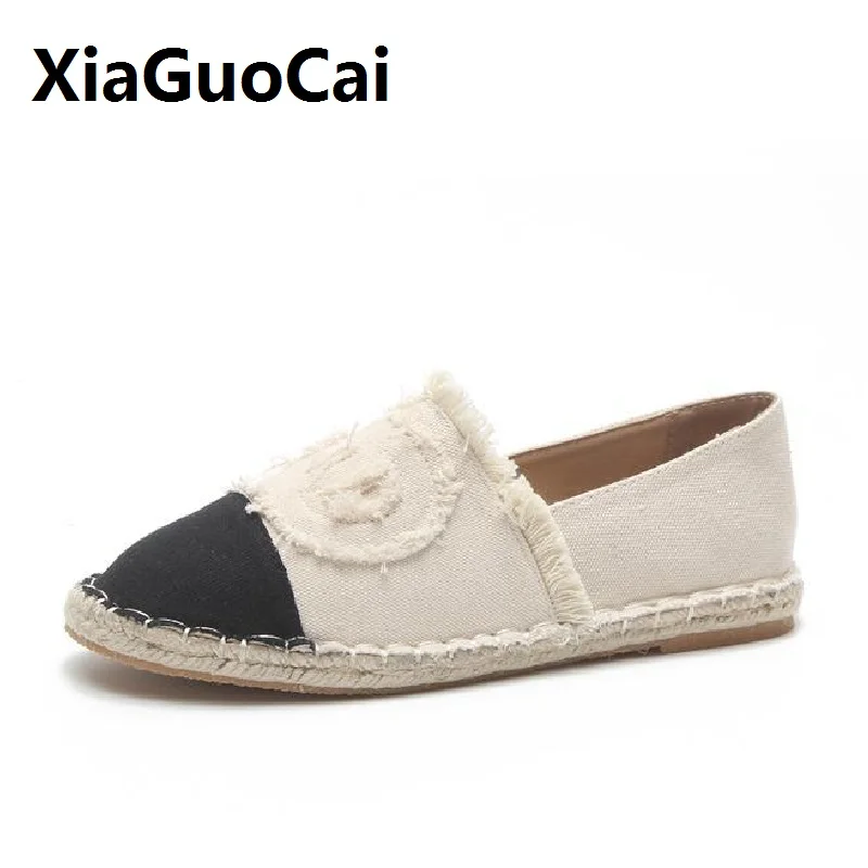 

Hemp Handmade Vintage Women's Casual Shoes Canvas Breathable Splice Solid Color Slip on Flat Footwear Sewing Wear-resistant