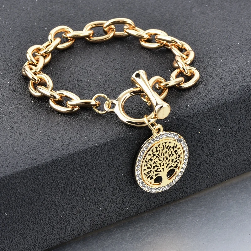 

Szelam Gold Chain Rhinestone Tree Of Life Charm Bracelets For Women New Designer 2019 Vintage Bangles Woman