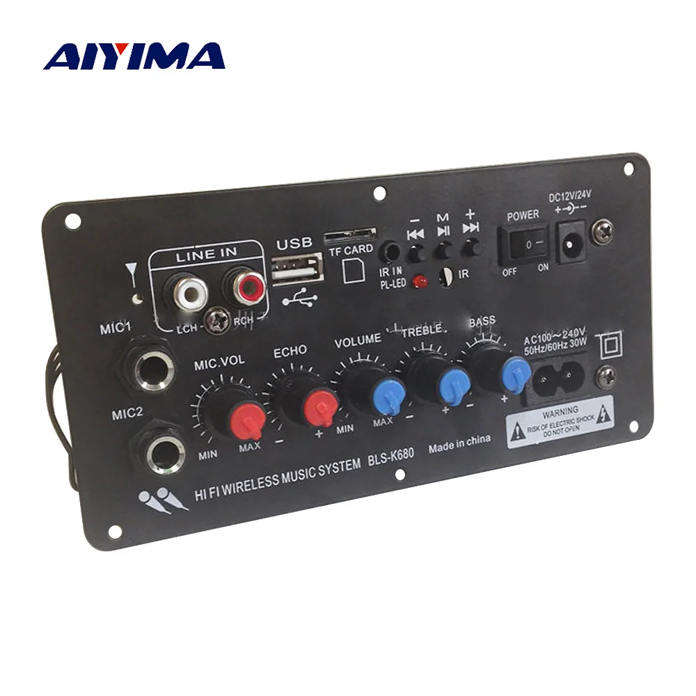 Aiyima Subwoofer Digital Bluetooth Amplifier Board Dual Microphone Karaoke Amplifiers 12V 24V 220V For 8-12Inch Speaker DIY