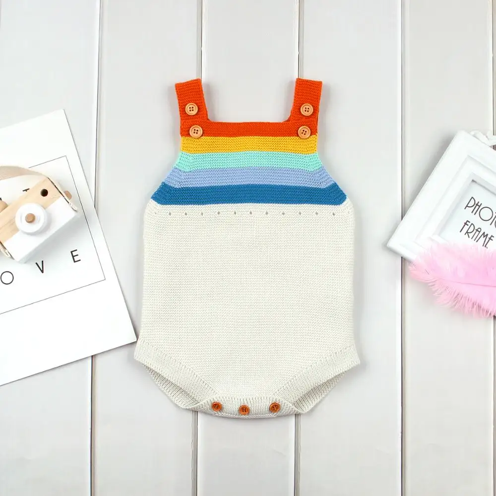 Summer Baby Boys Bodysuit Raninbow Knit Newborn Infant Girls Onesie